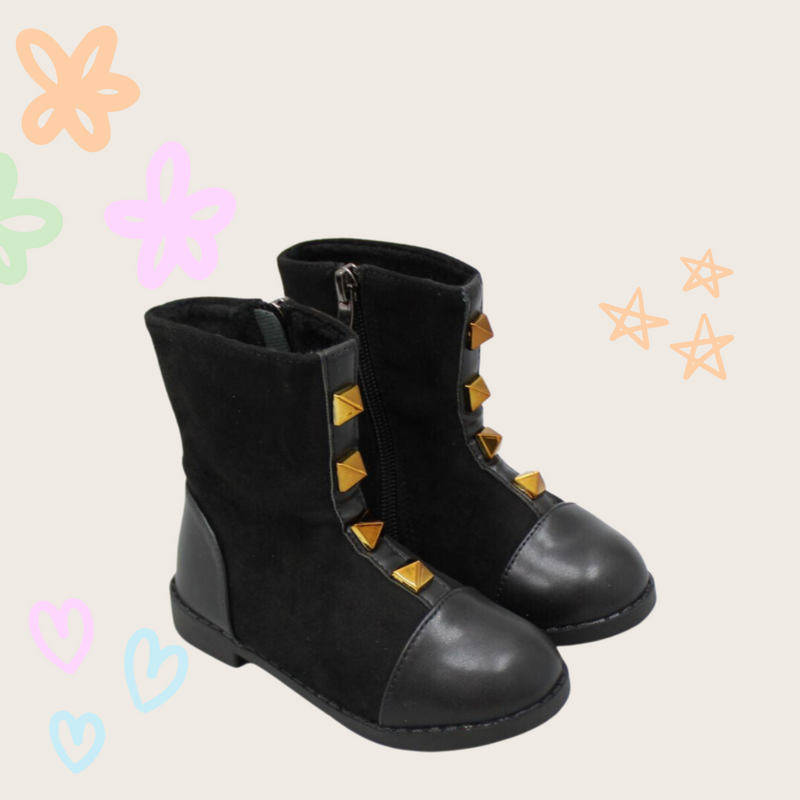 BLACK STUDDED SIDE ZIP UP BOOTS