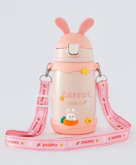 Bunny Design Sipper Water Bottle Peach Pink