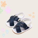 WHITE BLUE DOUBLE VELCRO SANDALS