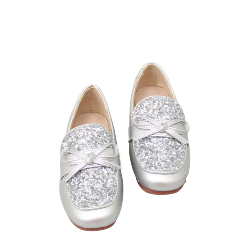 SILVER GLITTER SLIP ON LOAFERS