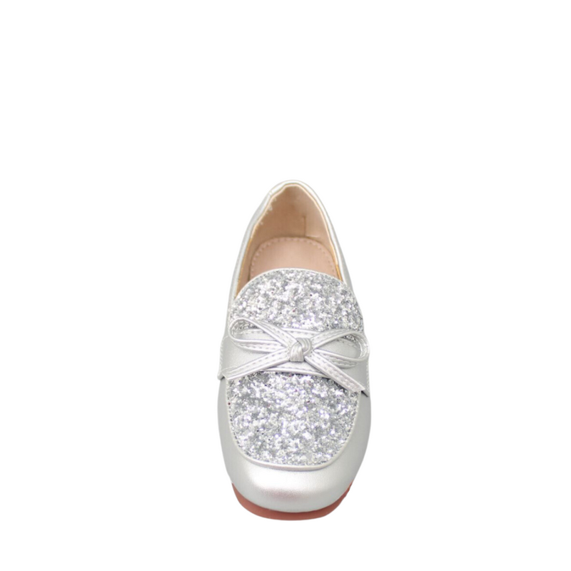 SILVER GLITTER SLIP ON LOAFERS