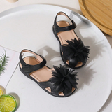 Black Fabric Flower Adorned Sandals