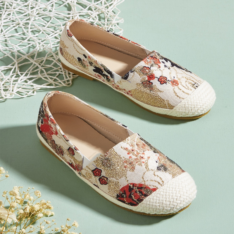 Orange Floral Print Espadrilles